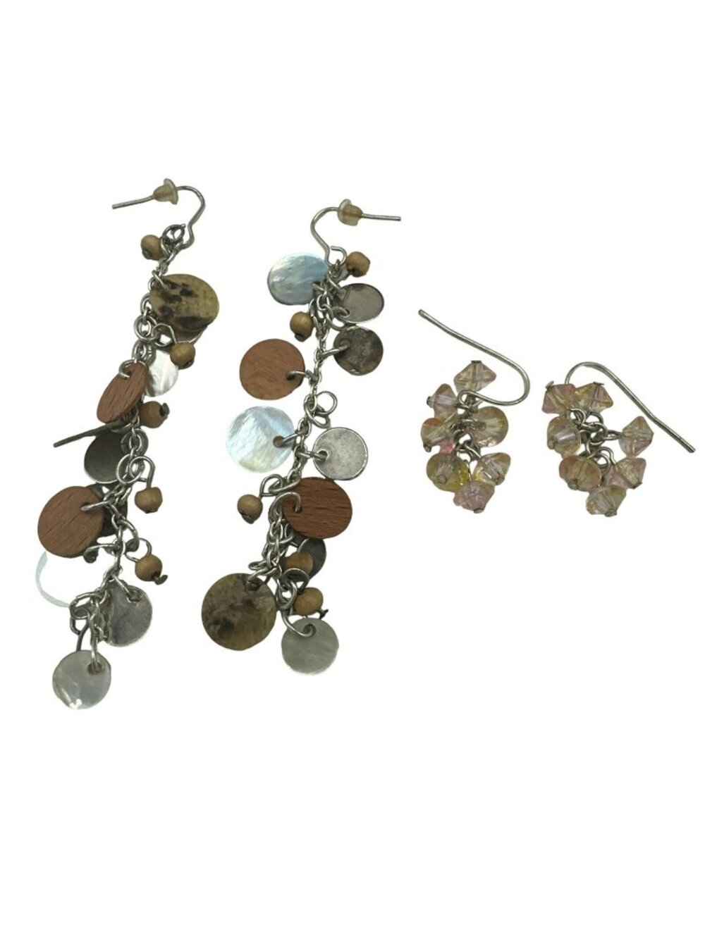 Earrings Lot of 2 Dangle Drop Medallion Beaded Statement Fashion 3" & 0.5"